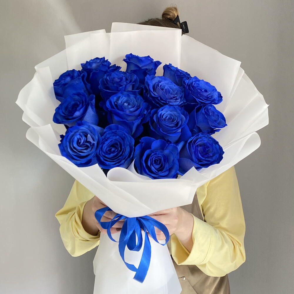 Букет синие розы 15 шт💙