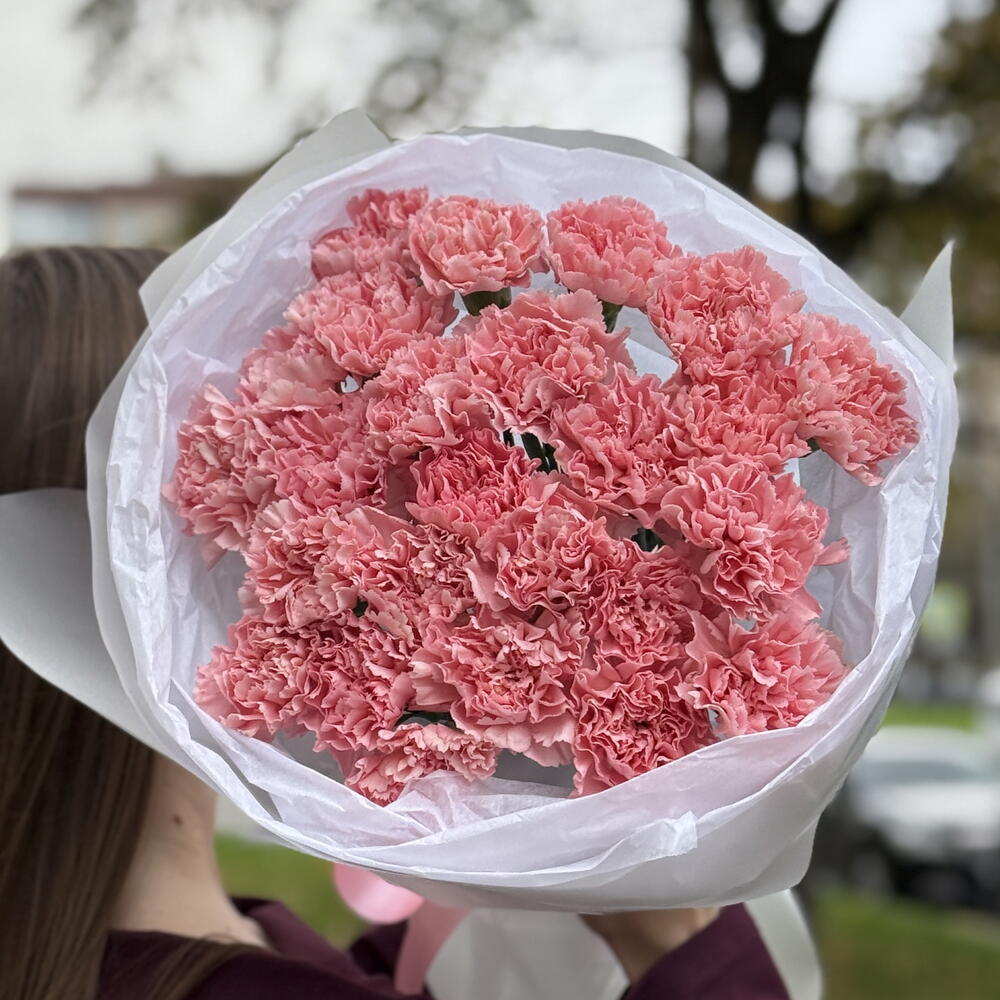 🌙 «Свидание при луне: монобукет из розовых диантусов» 🌸в матовой стильной упаковке 💐