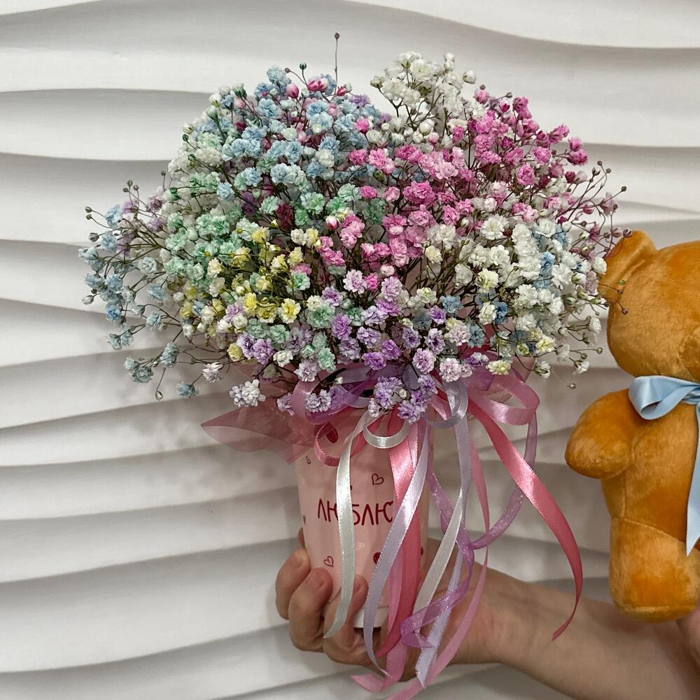 Гипсофила+ Мишка🩷🧡💜