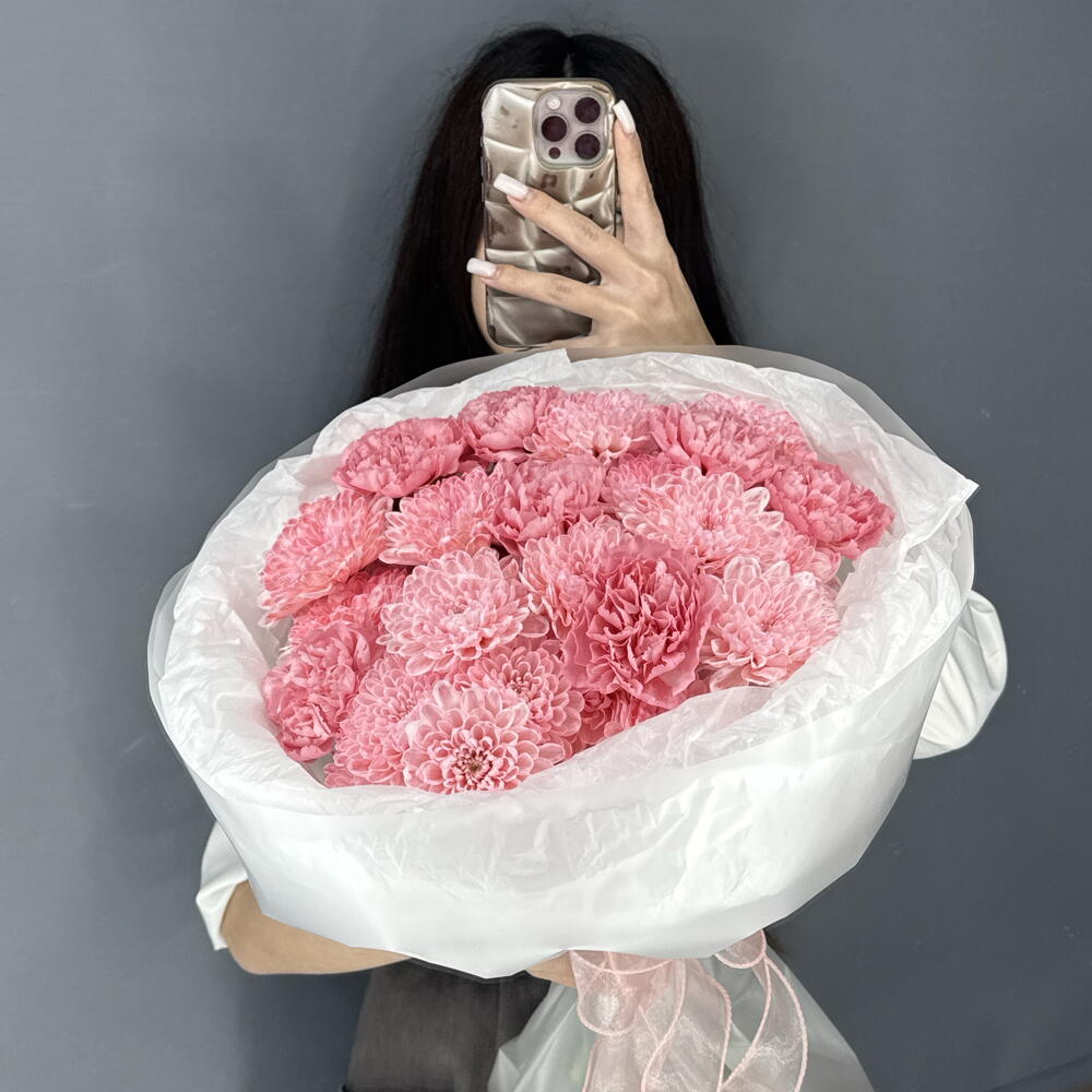 Авторский букет😍 с персиковыми хризантемами и диантусами