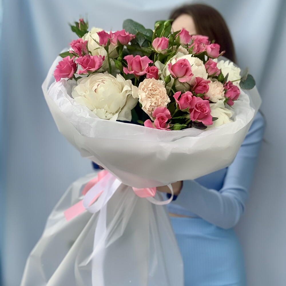 Букет «Цветочный сад»🌷пионы,розы