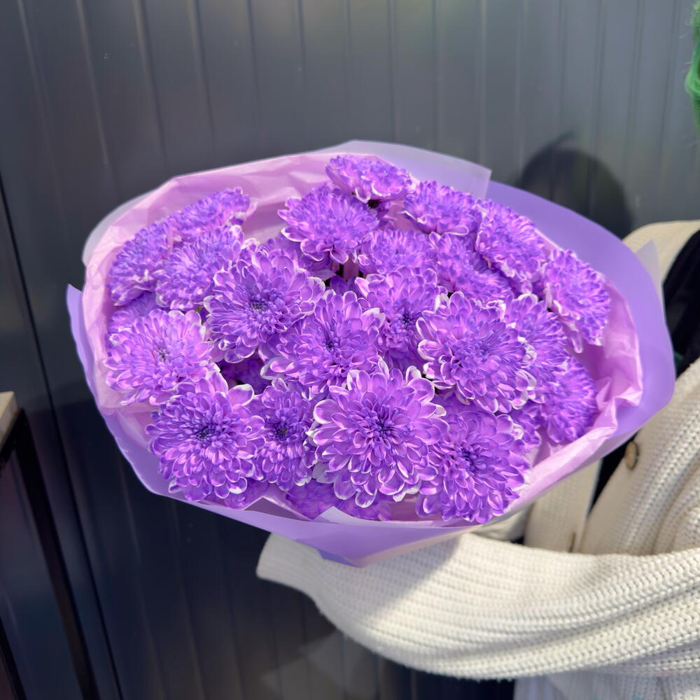 Фиолетовый бархат 💜 стойкий Букет из 5 фиолетовых 💜 кустовых хризантем