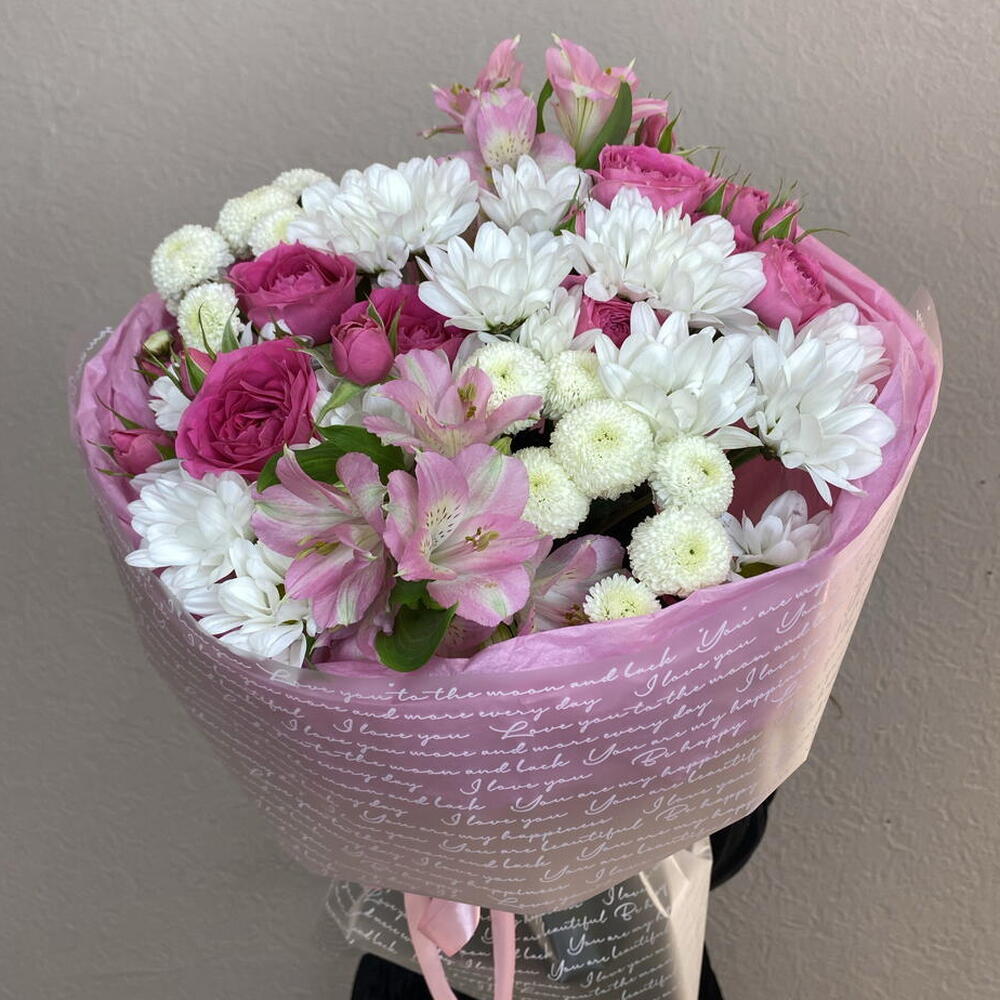 Письмо любимой 🌸💗 Сборный букет из ромашки, альстромерии и кустовой розы