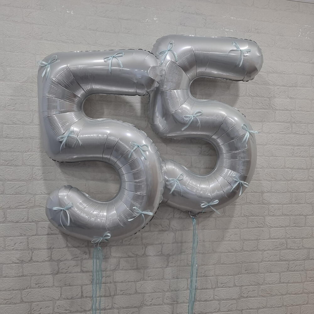 Шары цифры 55 с бантиками