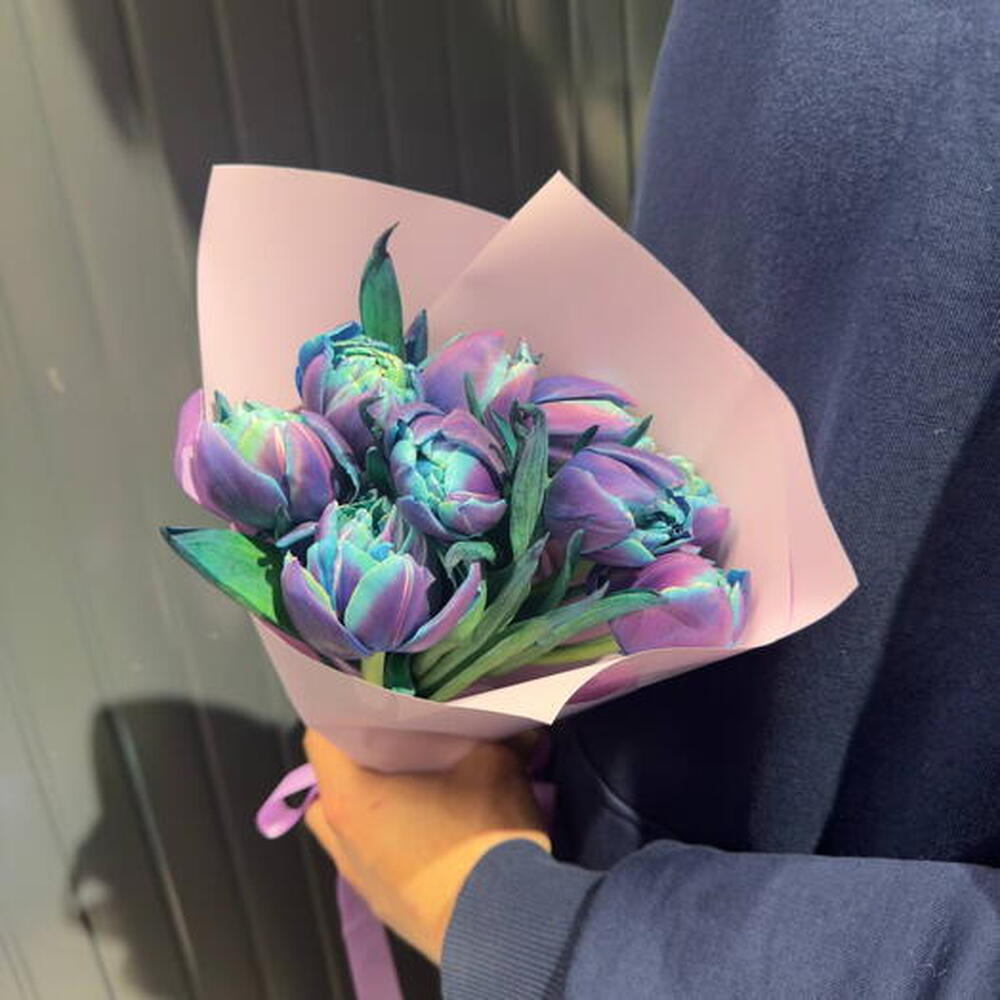 Необычные 💙 двуцветные Пионовидные пион сине-фиолетовые тюльпаны 9 шт