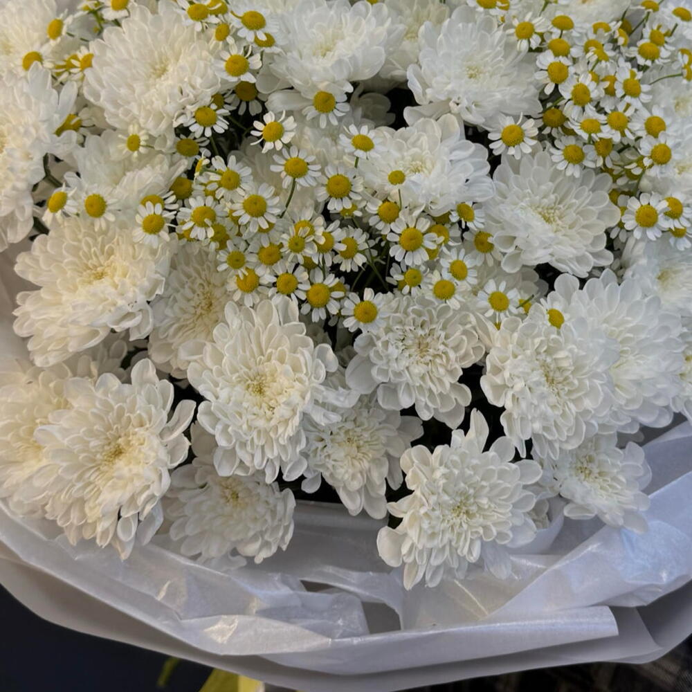 Букет пышный «🌼 Лучи любви» (кустовая хризантема, ромашка)