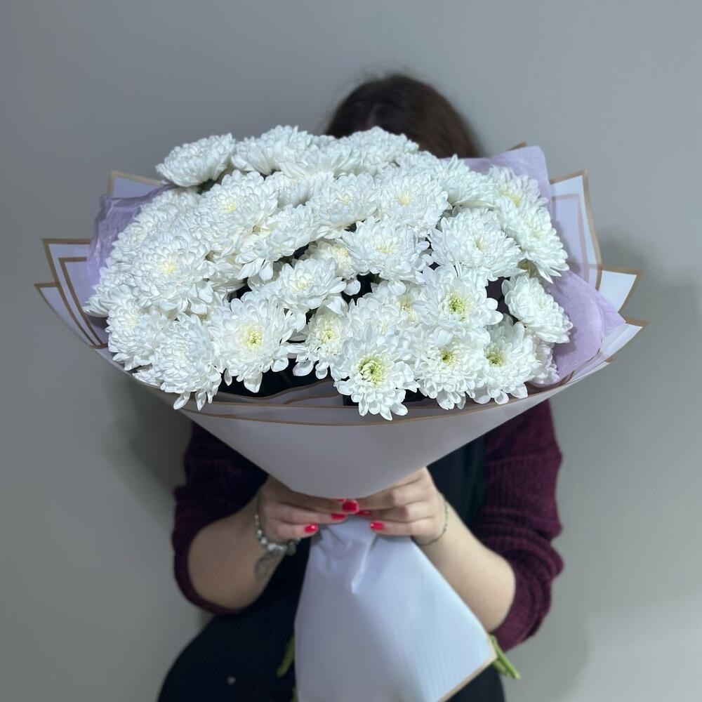 Букет из хризантем 🥰кустовые махровые хризантемы в сиреневой упаковке