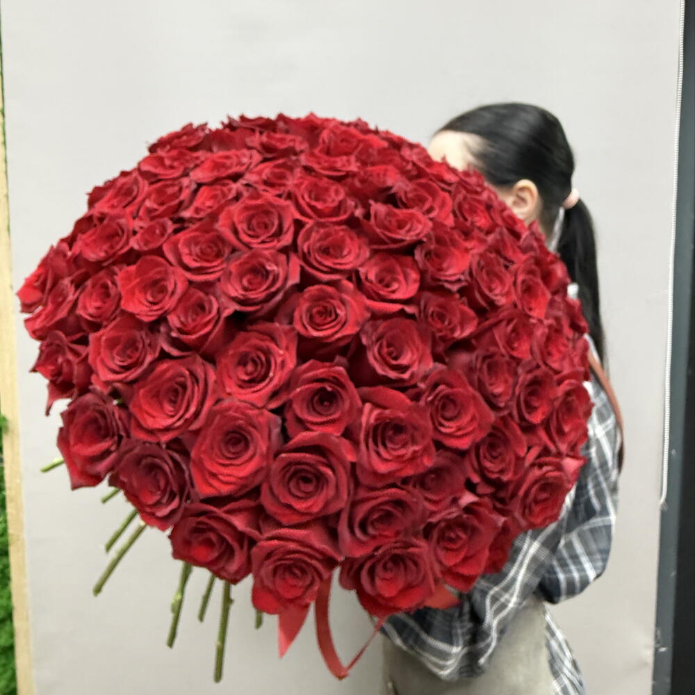 Большой букет из бордовой розы Экспловер 101🌹