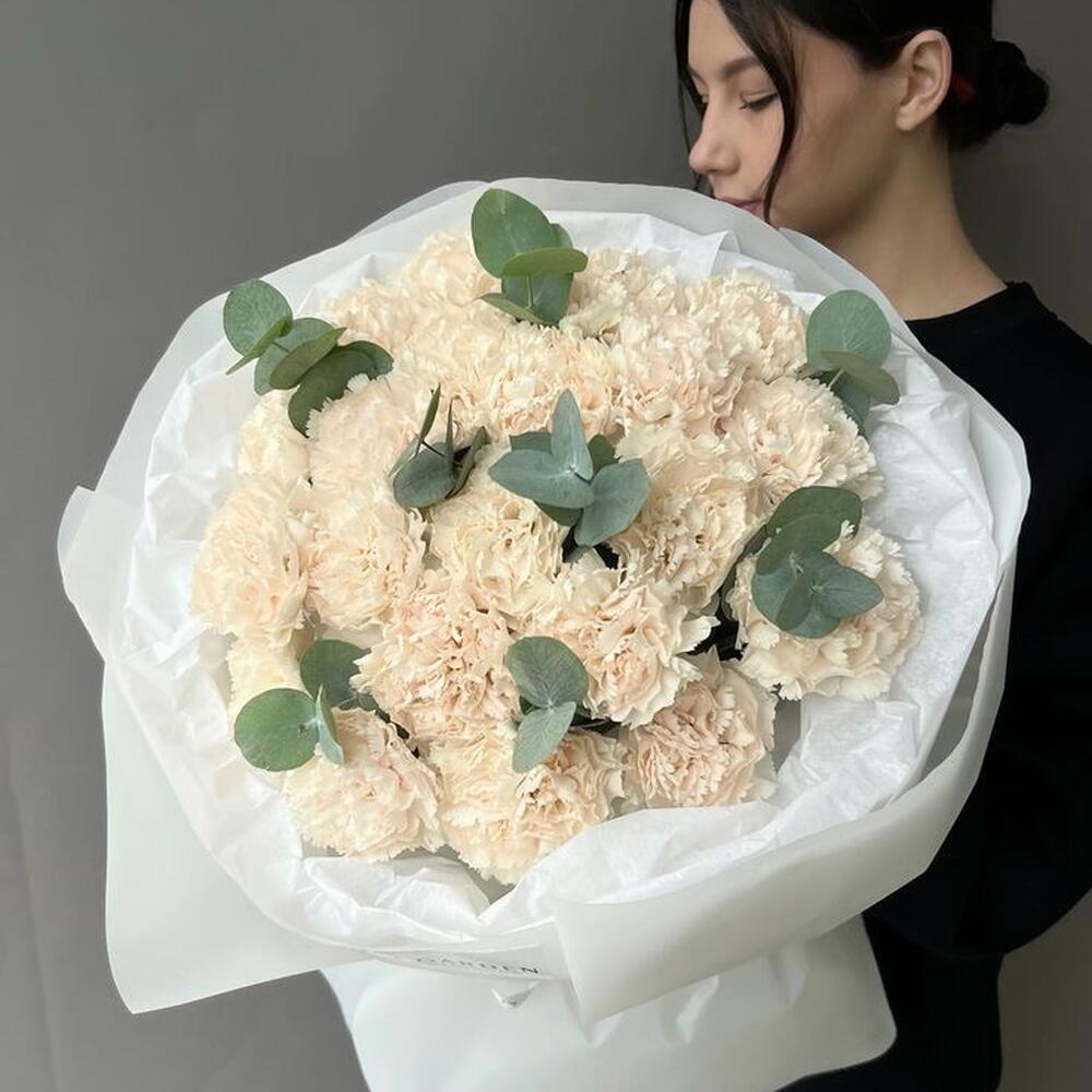 Воздушный букет из 21 диантуса с эвкалиптом 🌿🤩