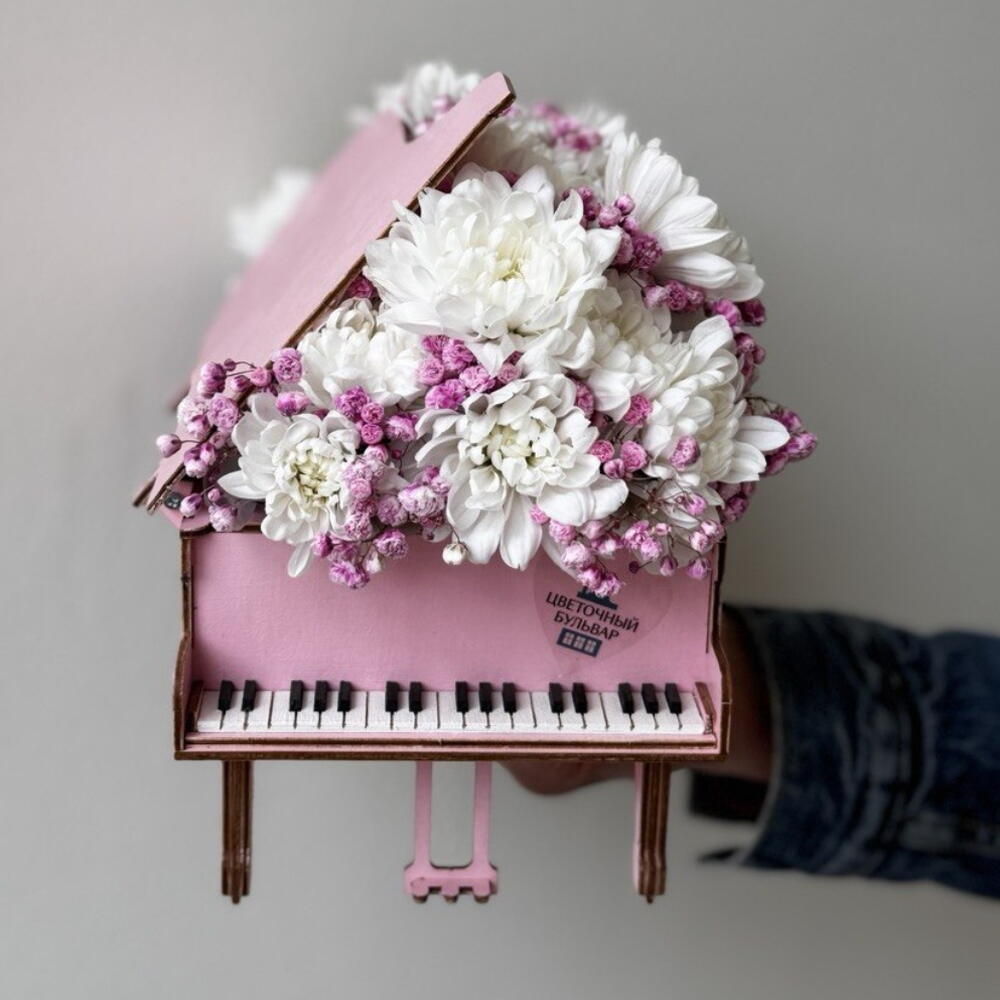 ЦВЕТОЧНАЯ РАПСОДИЯ "PINK GRAND PIANO" / рояль / шкатулка декор / авторская композиция из цветов / подарок учителю / маме / бокс