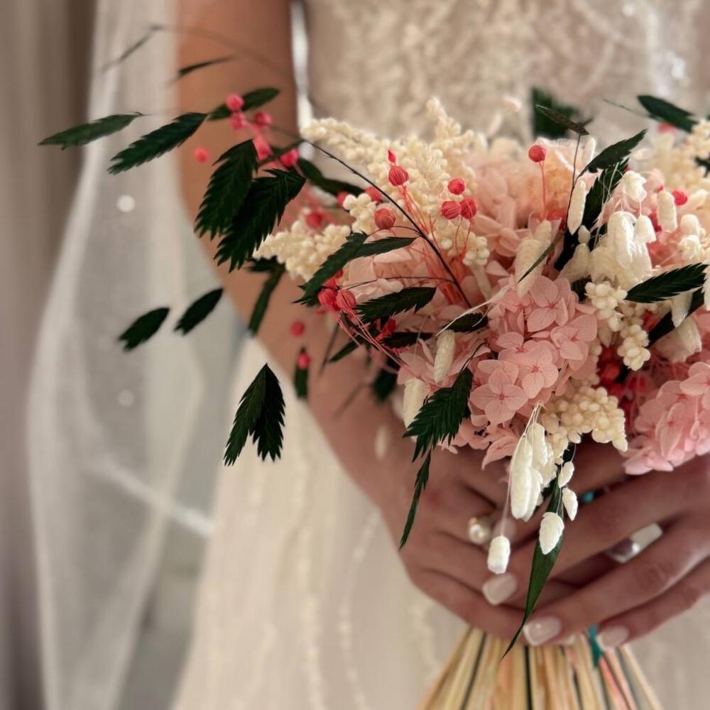 Wedding bouquet of stabilized flowers