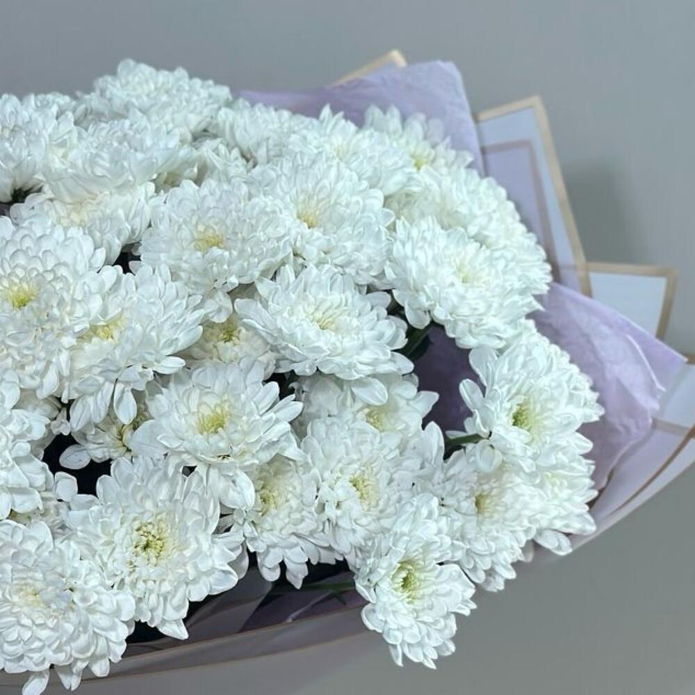 Букет из хризантем 🥰кустовые махровые хризантемы в сиреневой упаковке