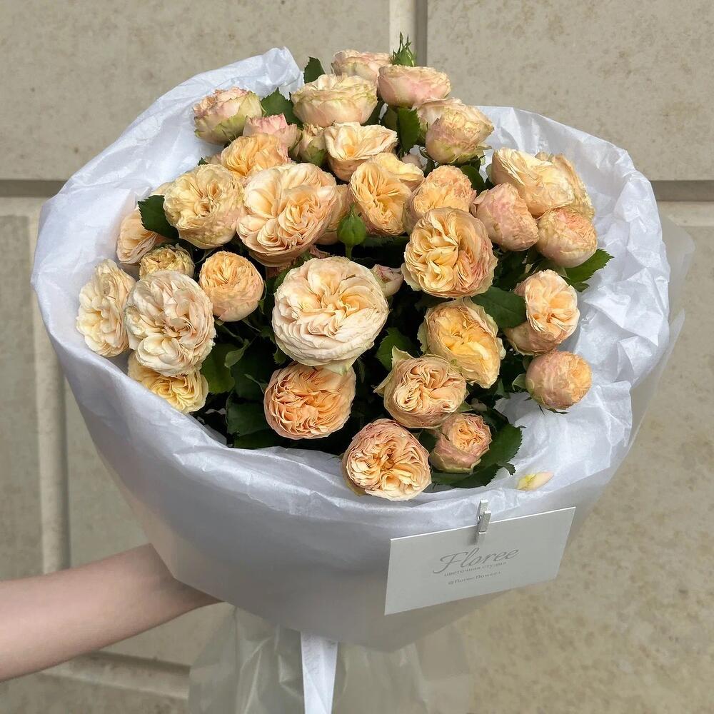 Букет из 9 персиковых кустовых роз Джентли Трендсеттер (размер L, номер 61)