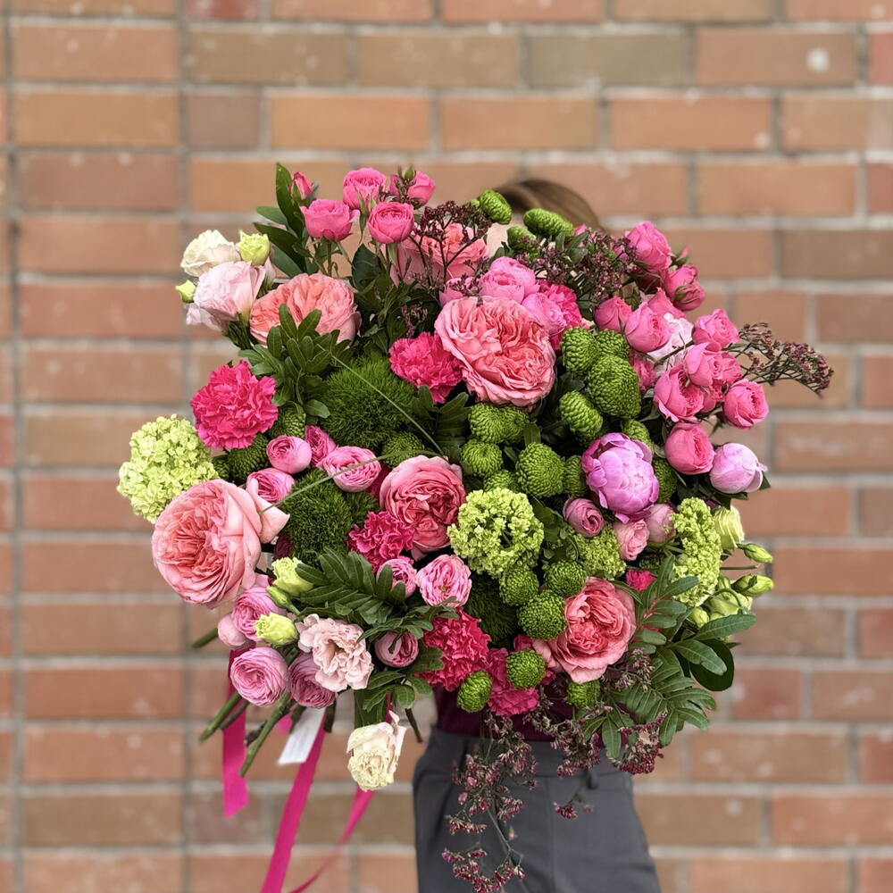 Signature bouquet with peonies and peony-style roses Bloom energy