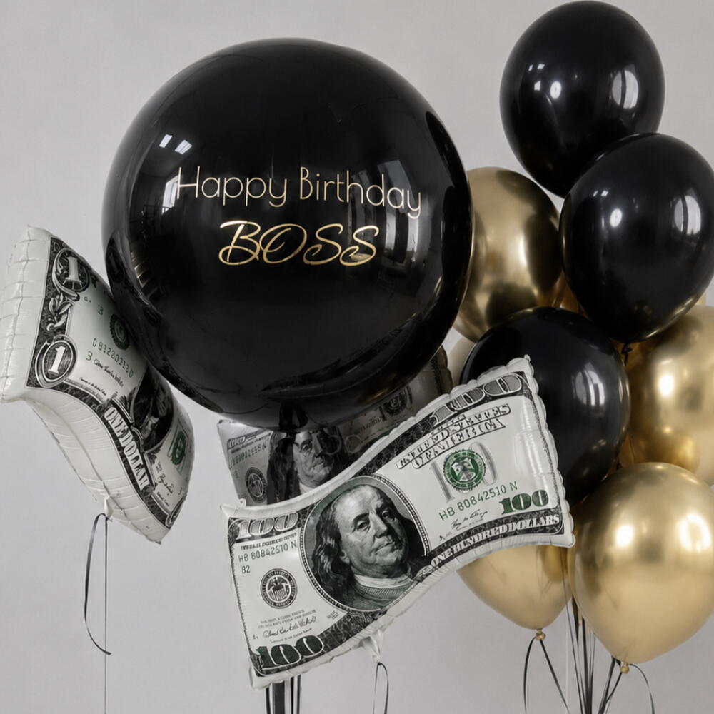 Набор воздушных шаров «Happy Birthday BOSS» 💵🖤
