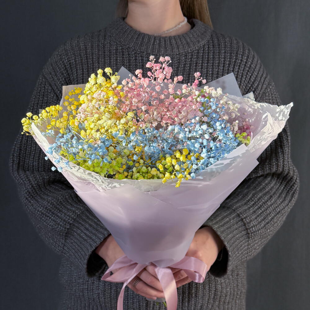 Букет "Радуга💐" из Гипсофилы