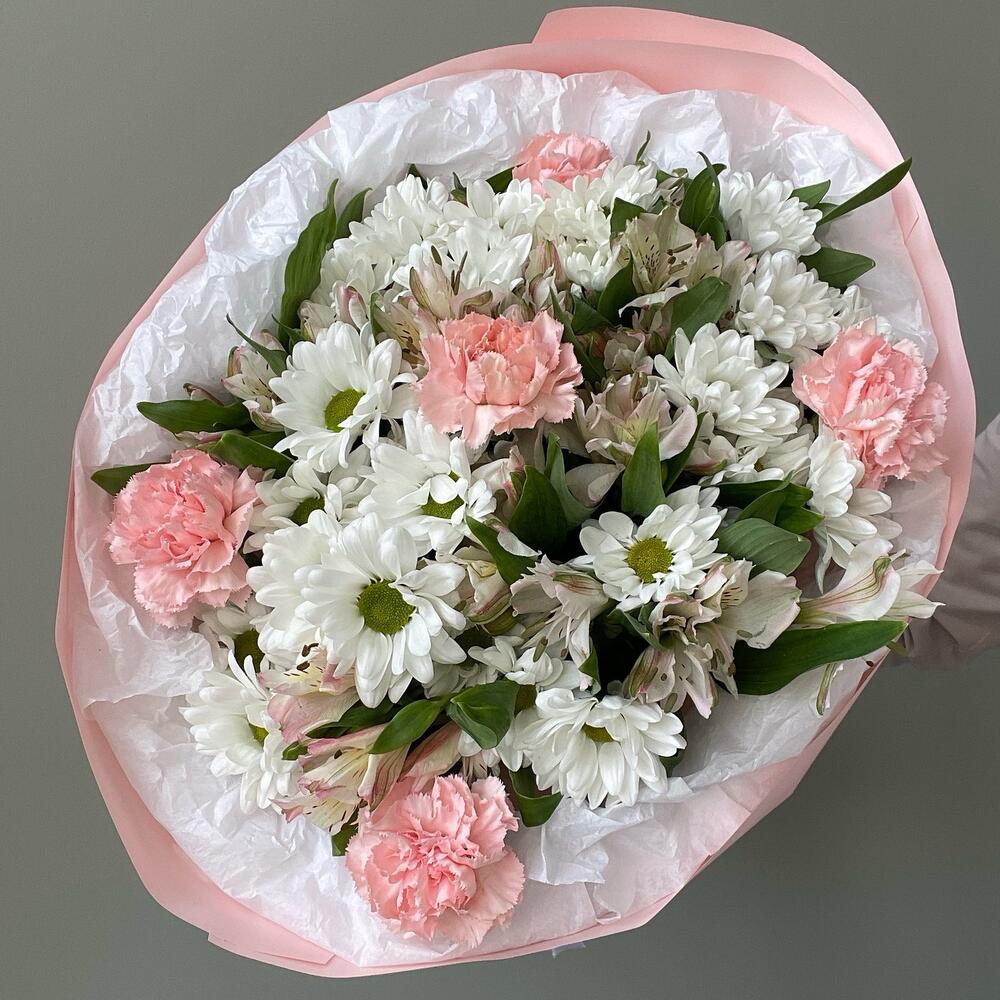 Хризантема, альстромерия, гвоздика🤍🩷🌸