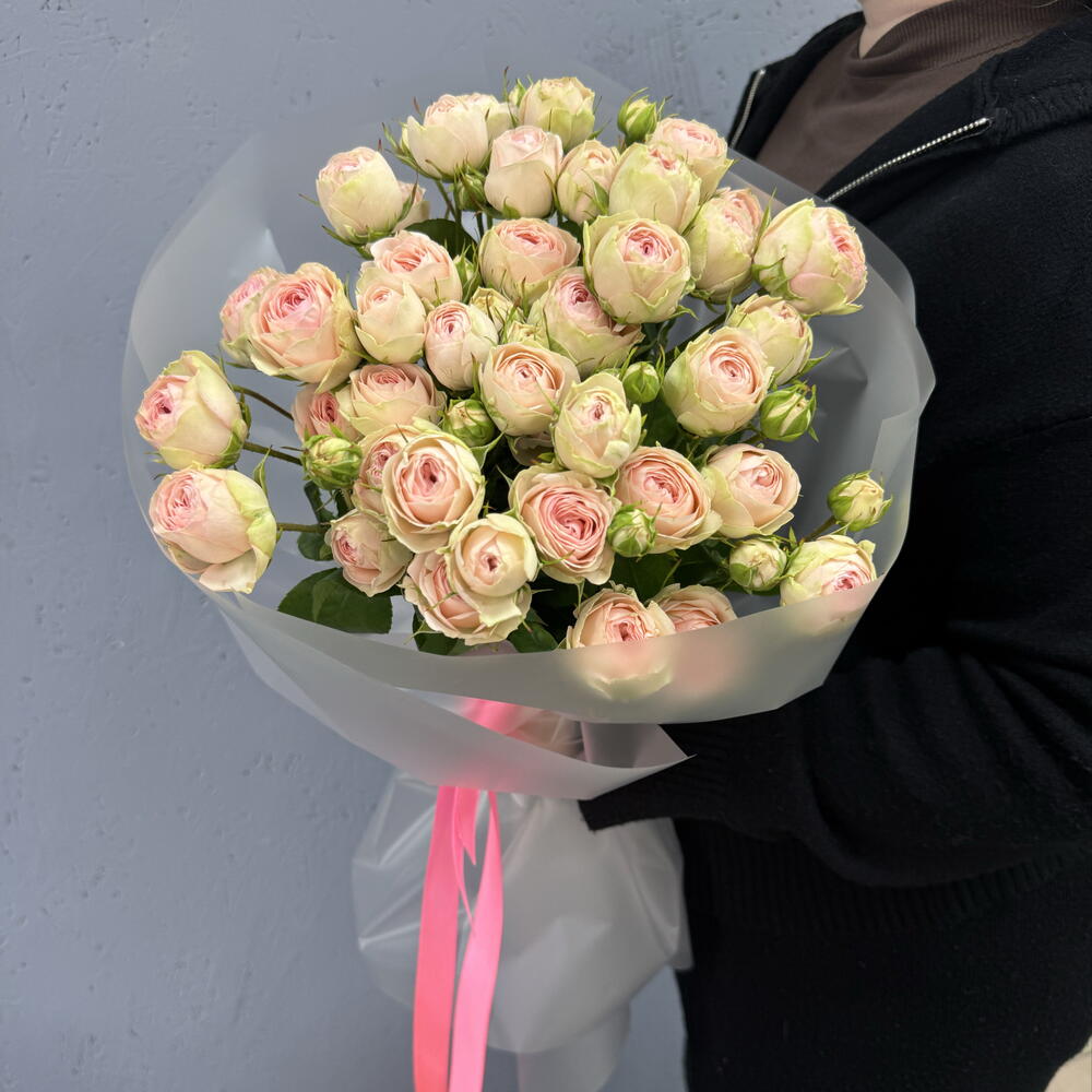 Моник «Ты моя нежность»  🎀 из 7 кустовых роз нежных