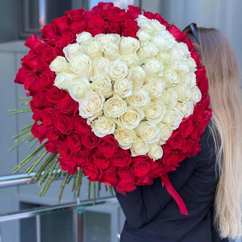 Bouquet of 151 white and red roses