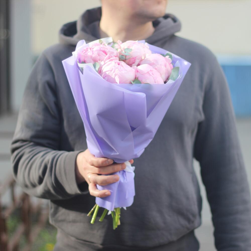 Пионы букет, 5 штук, Сара Бернар, эвкалипт, арт 241 Kimbirly Flowers