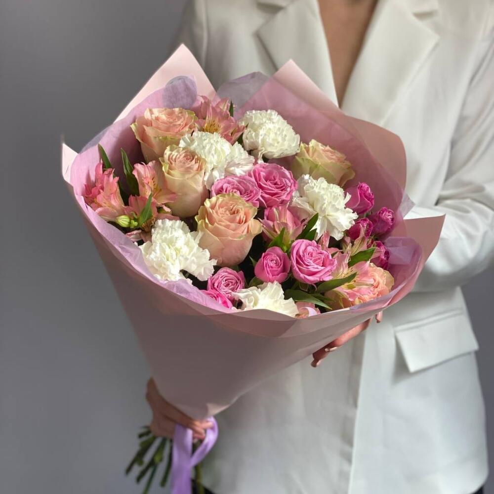 💖 Нежно-розовый букет роз