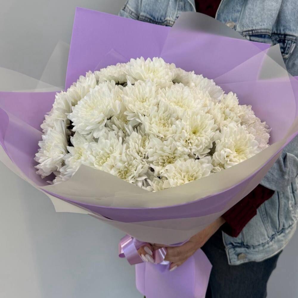 Монобукет из кустовых белых хризантем