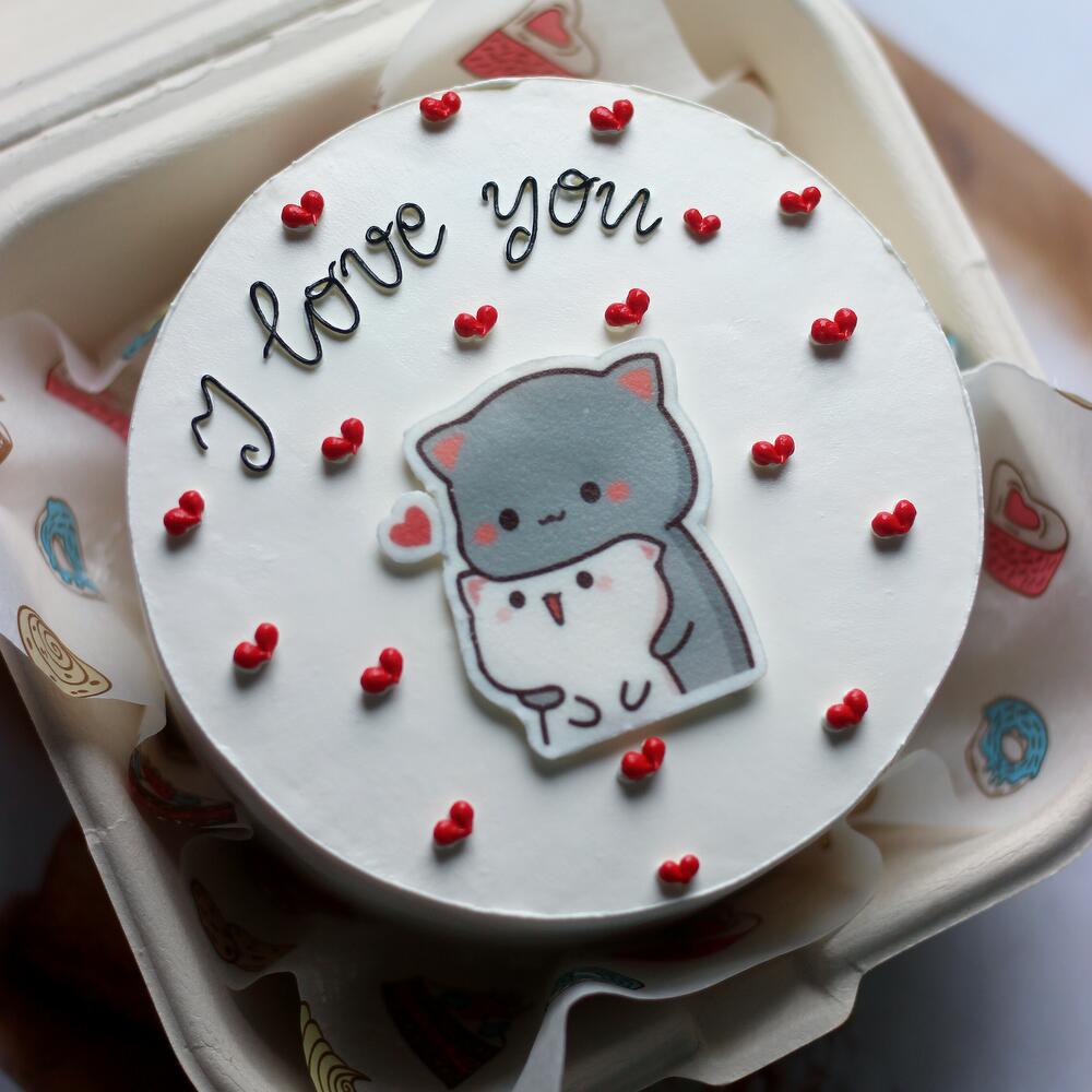 Бенто торт I love you с котиками