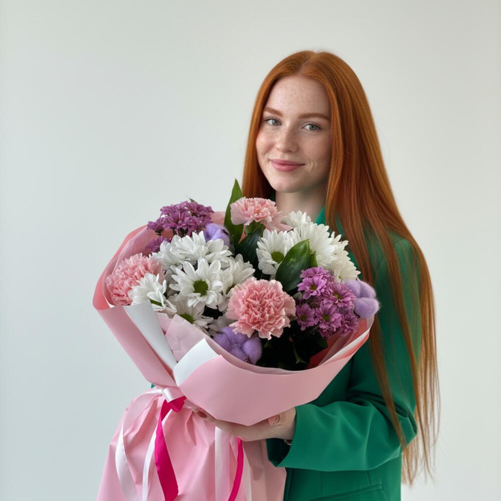 Розовый авторский букет с диантусами