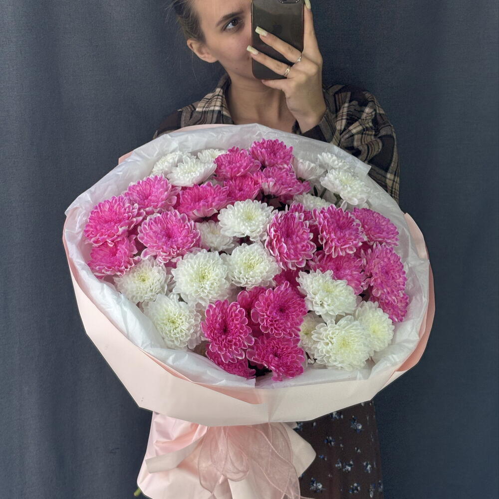 Облако нежности моно букет из хризантем☁️🩷🌸