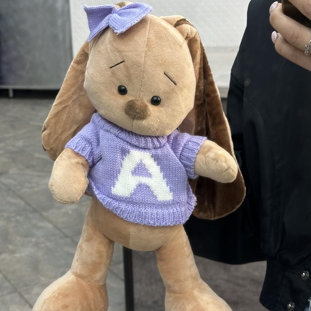 Bunny in a lilac sweater