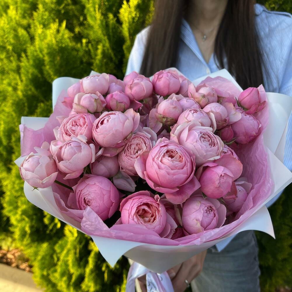Хит🔥Букет из 11 веток премиальной кустовой пион розы silva pink