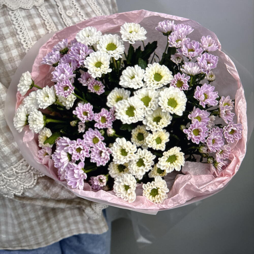 Дуо букет из белых и розовых сантини (49-0508)