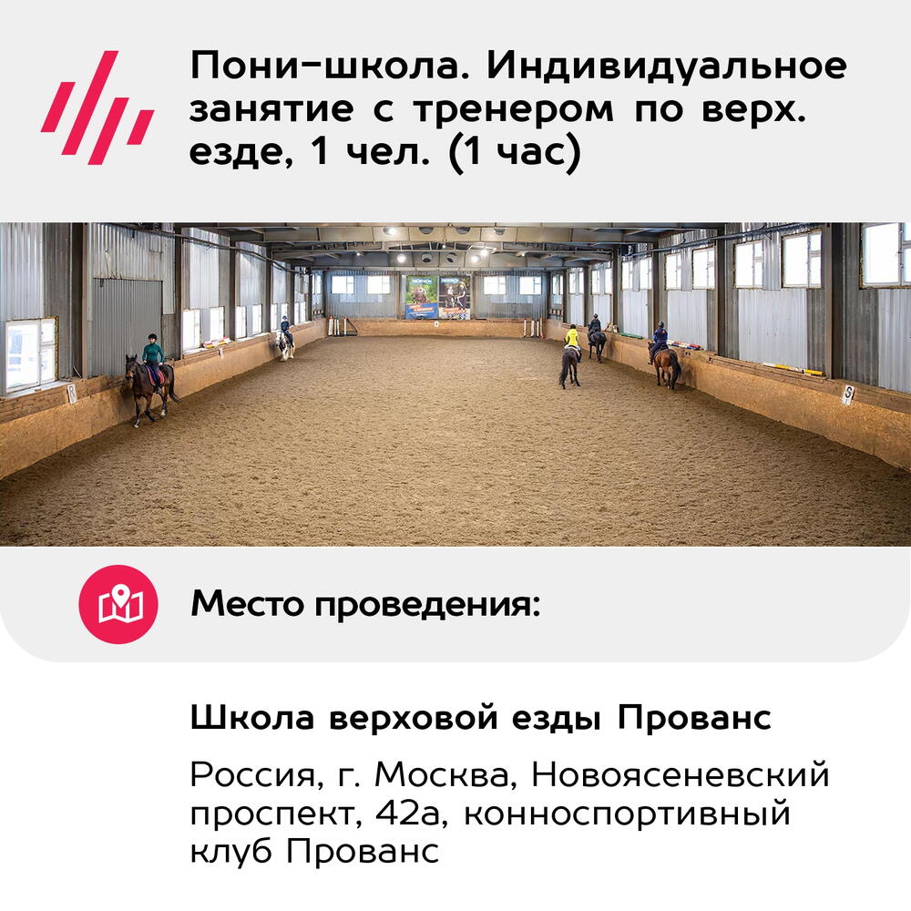 Подарочный сертификат Пони-школа. Индивидуальное занятие с тренером по верх. езде, 1 чел. (1 час)