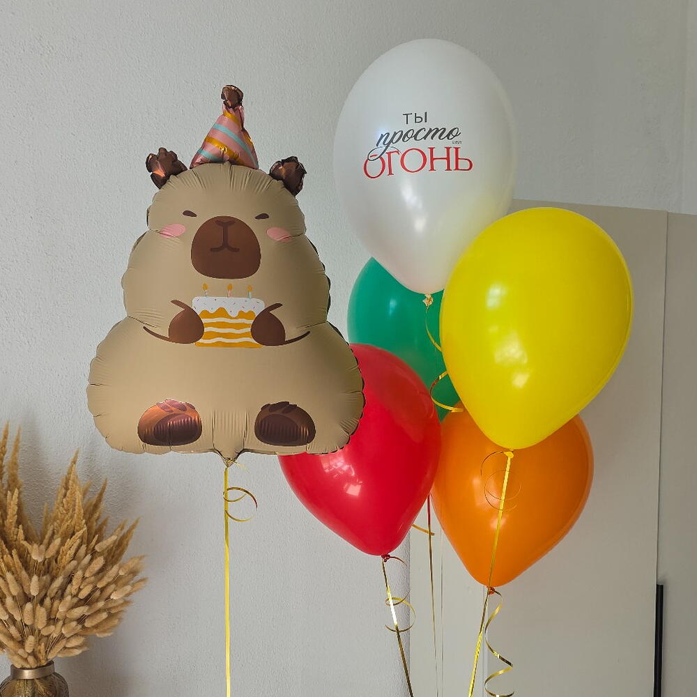 Шары для девочки, девушки, мальчика, коллеги на день рождения Капибара Огонь