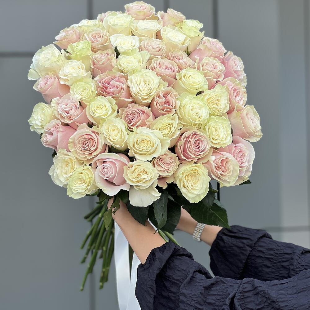 Bouquet of Tender feelings of 51 white and pink roses
