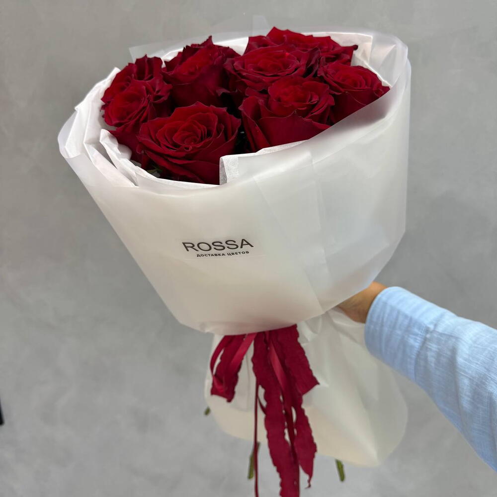 Букет из 9 роз сорта "Эксплорер" 60 см