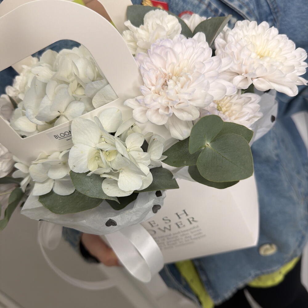 Белая сумочка Bloom room, гортензия, хризантема