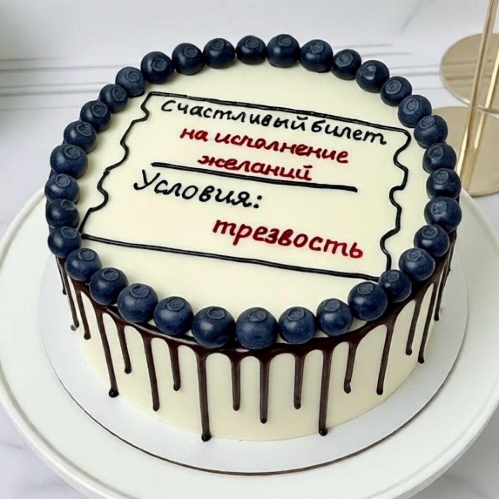Торт на день рождения с голубикой,с шоколадными подтеками,парню,девушке,женщине,мужчине «Счастливый билет»
