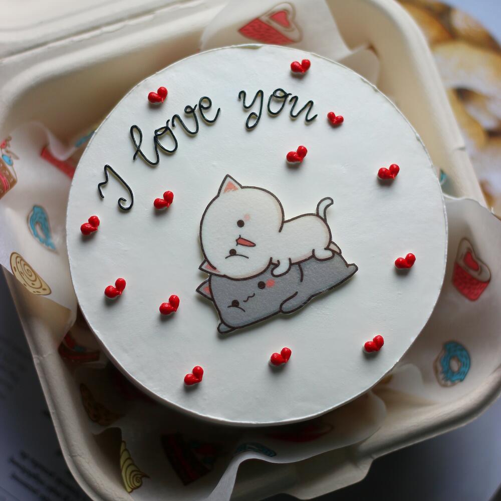 Торт "I love You" с котиками
