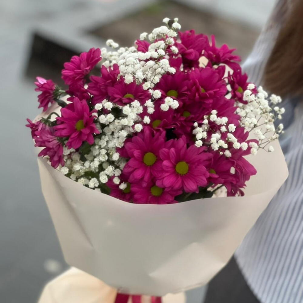 Ромашки для нее💗Букет с хризантемой и белой гипсофилой 🌸Хризантема Гипсофила Гипсофилы