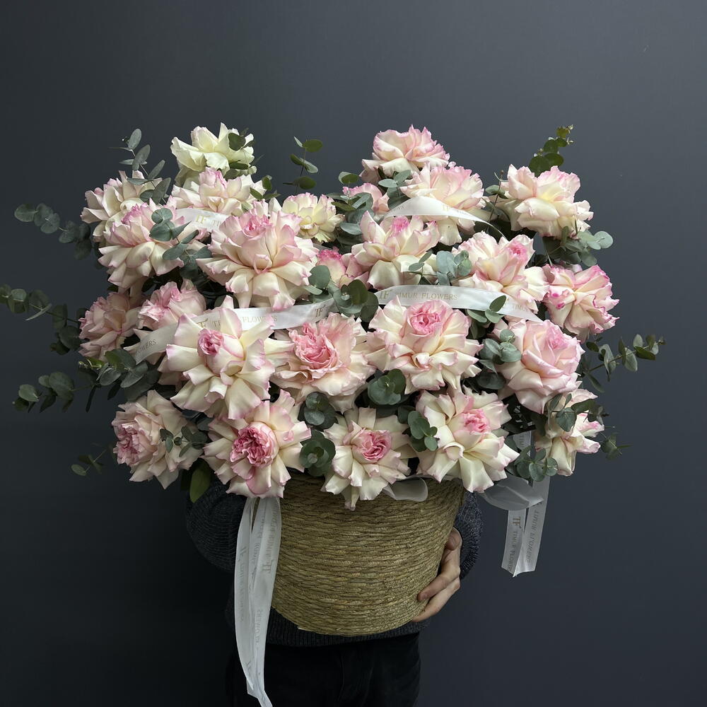 Basket of pink roses
