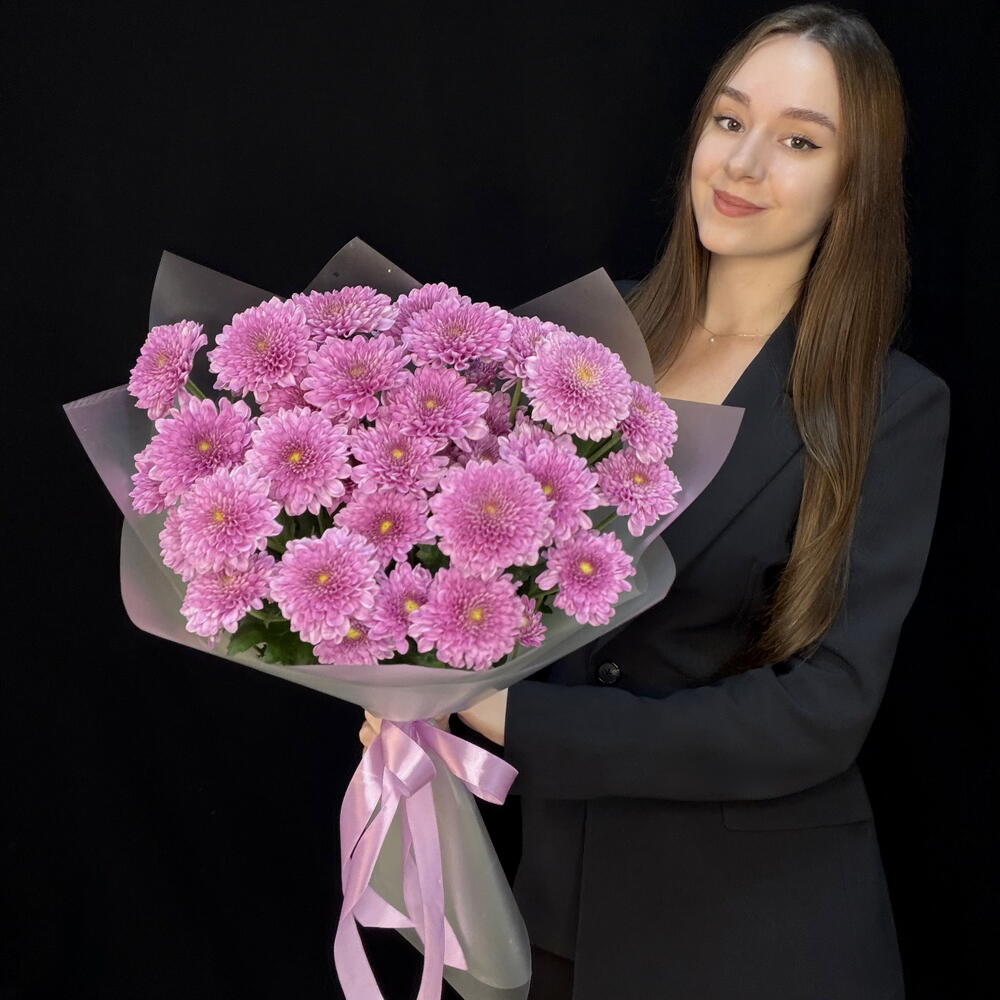 Букет из 5 малиновых кустовых хризантем Fabienne (КМБ039)