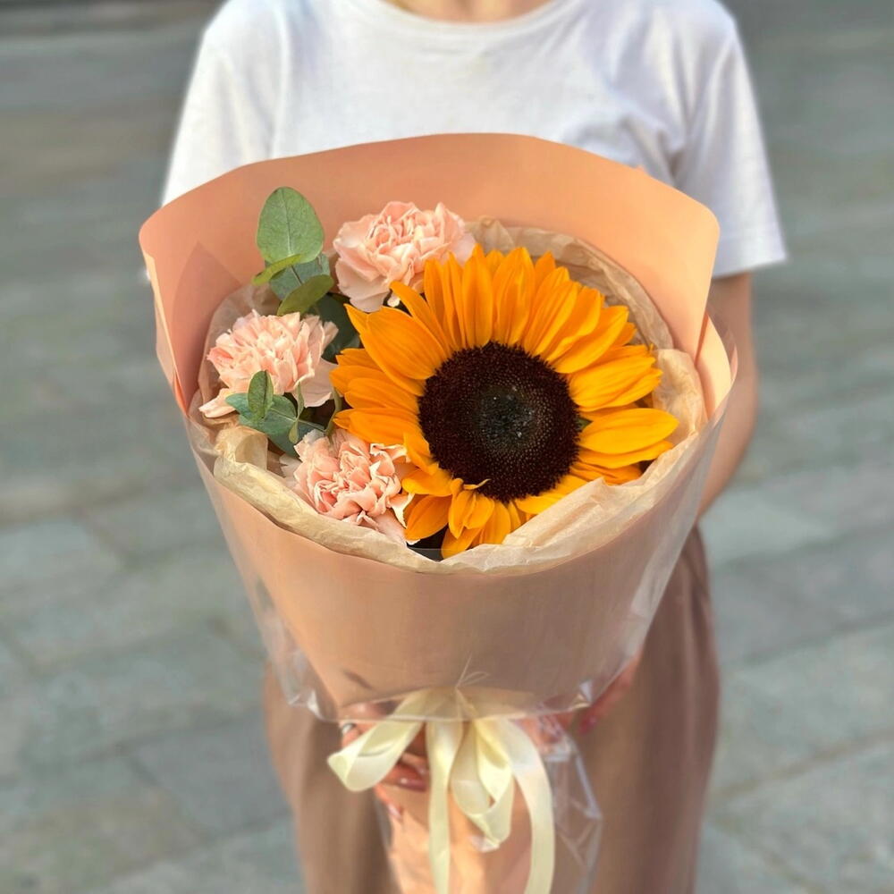 Полевой летний букет подсолнух, диантусы, эвкалипт🧡