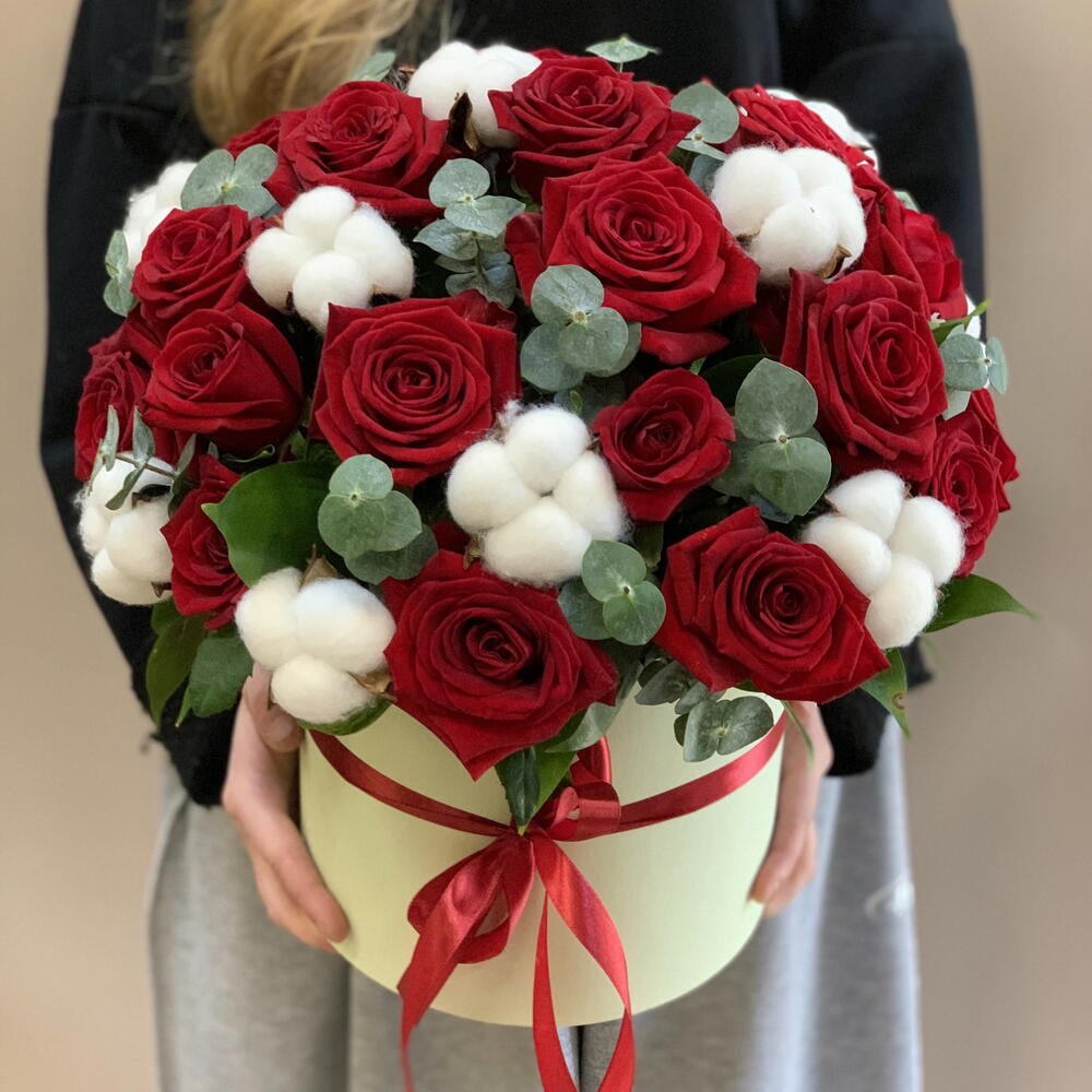 Композиция Роза Хлопок Эвкалипт