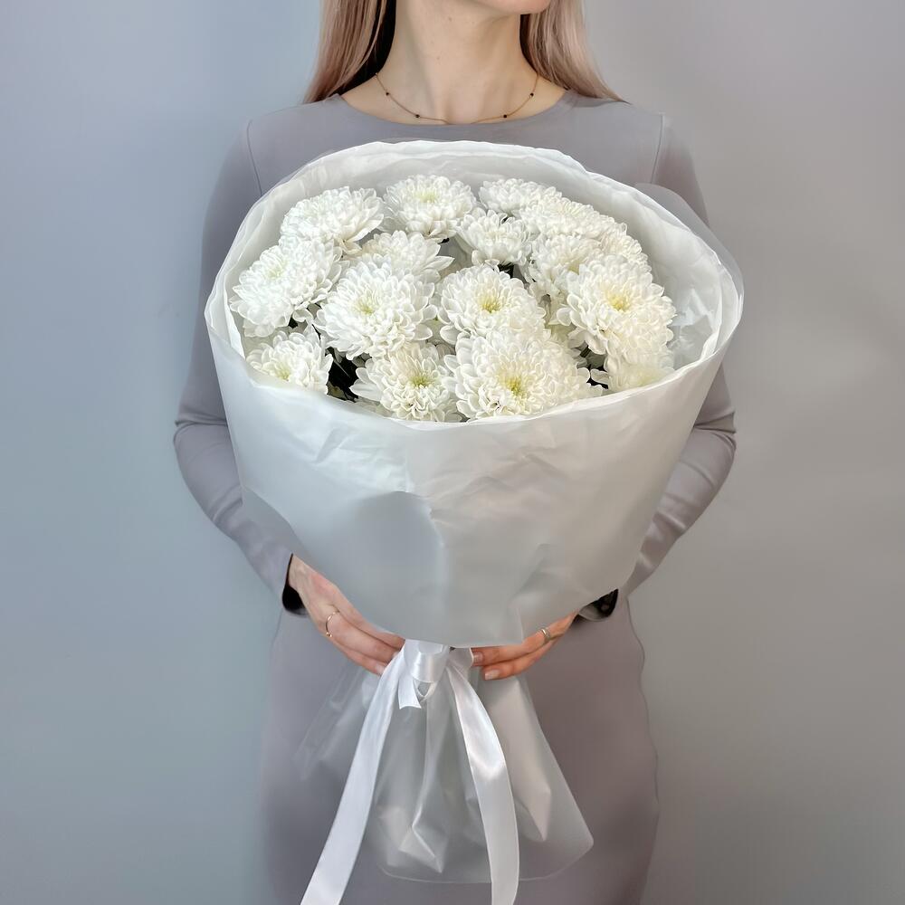 Букет белых кустовых хризантем сорта Алтай, 5шт. (М005)