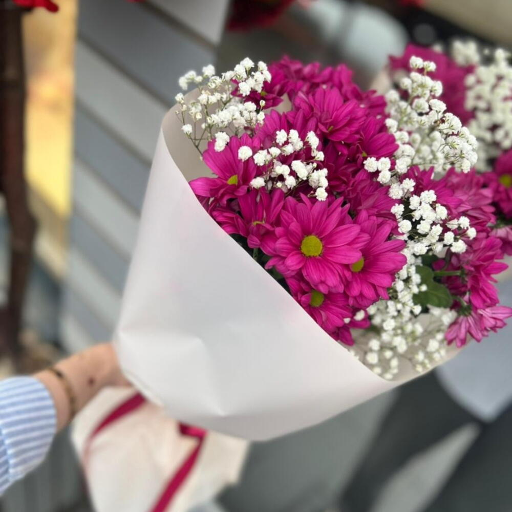 Ромашки для нее💗Букет с хризантемой и белой гипсофилой 🌸Хризантема Гипсофила Гипсофилы