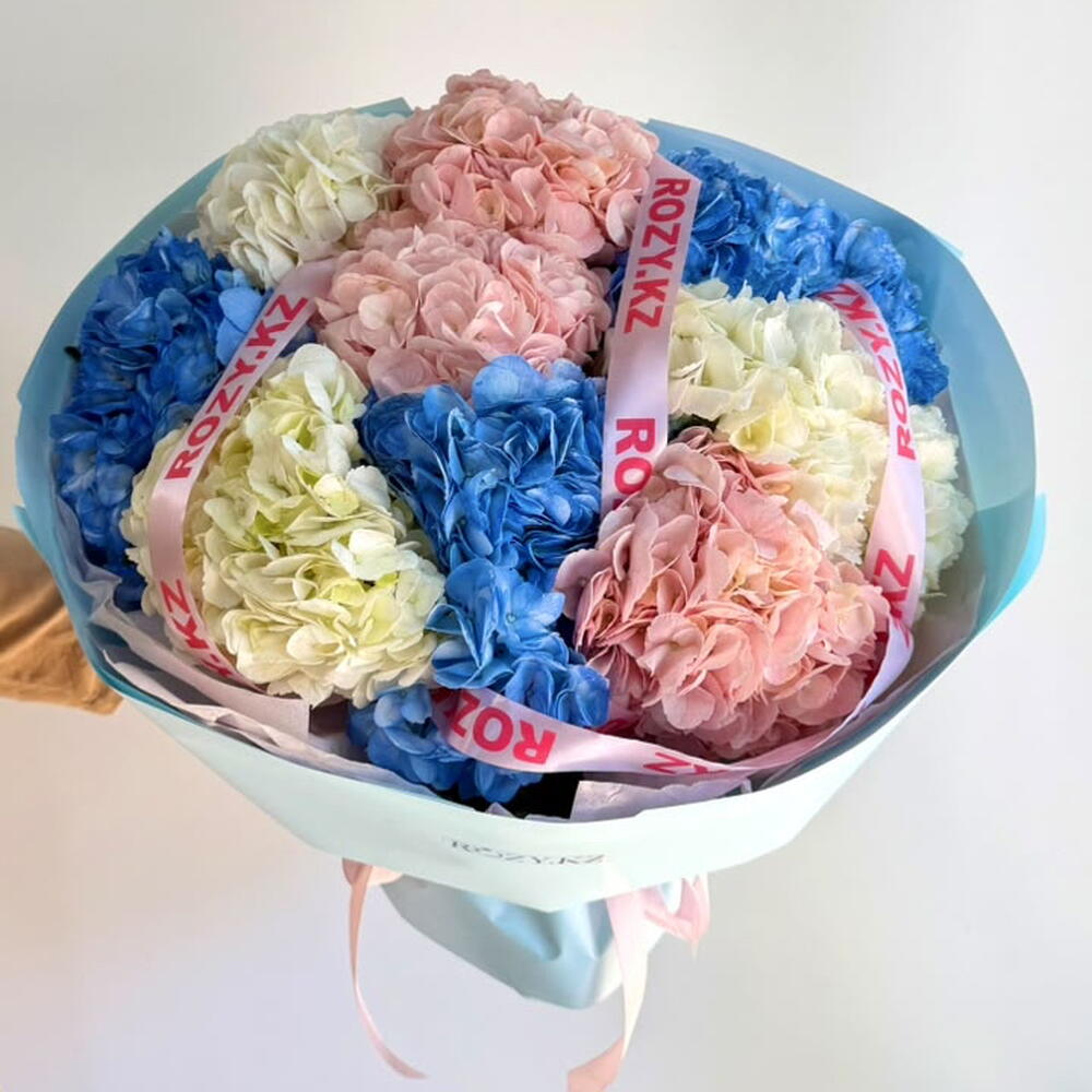 Pastel bouquet of 9 hydrangeas