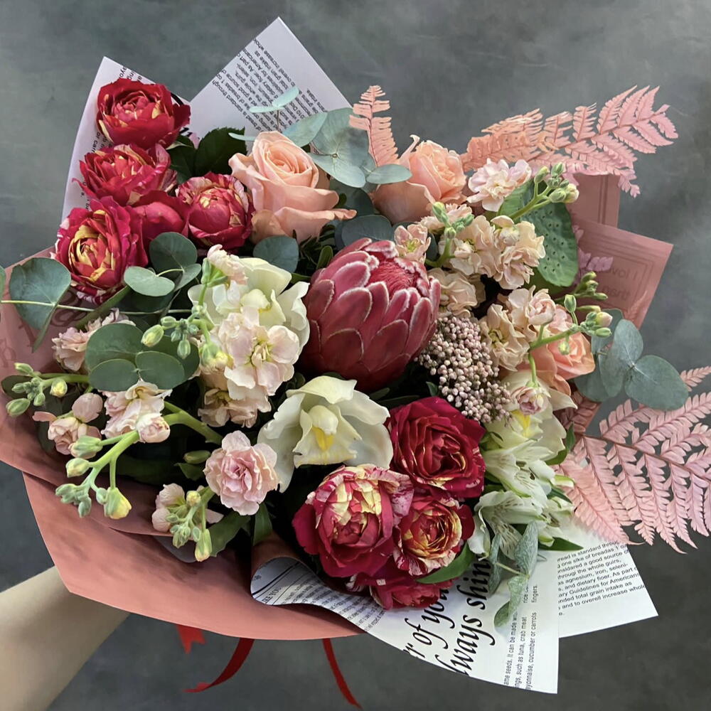 Bouquet with red protea