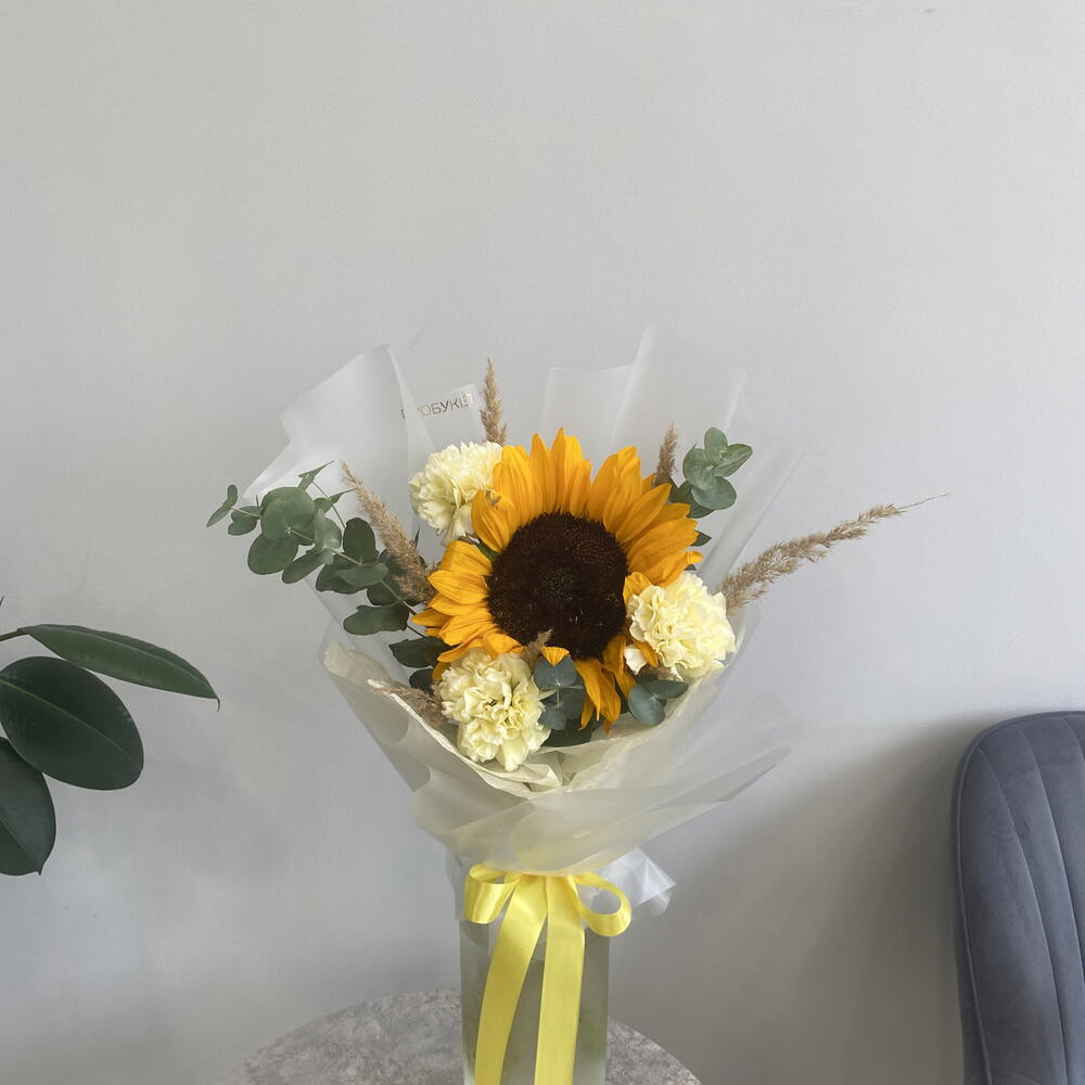 Букет - комплимент солнечный с подсолнухом 🌻