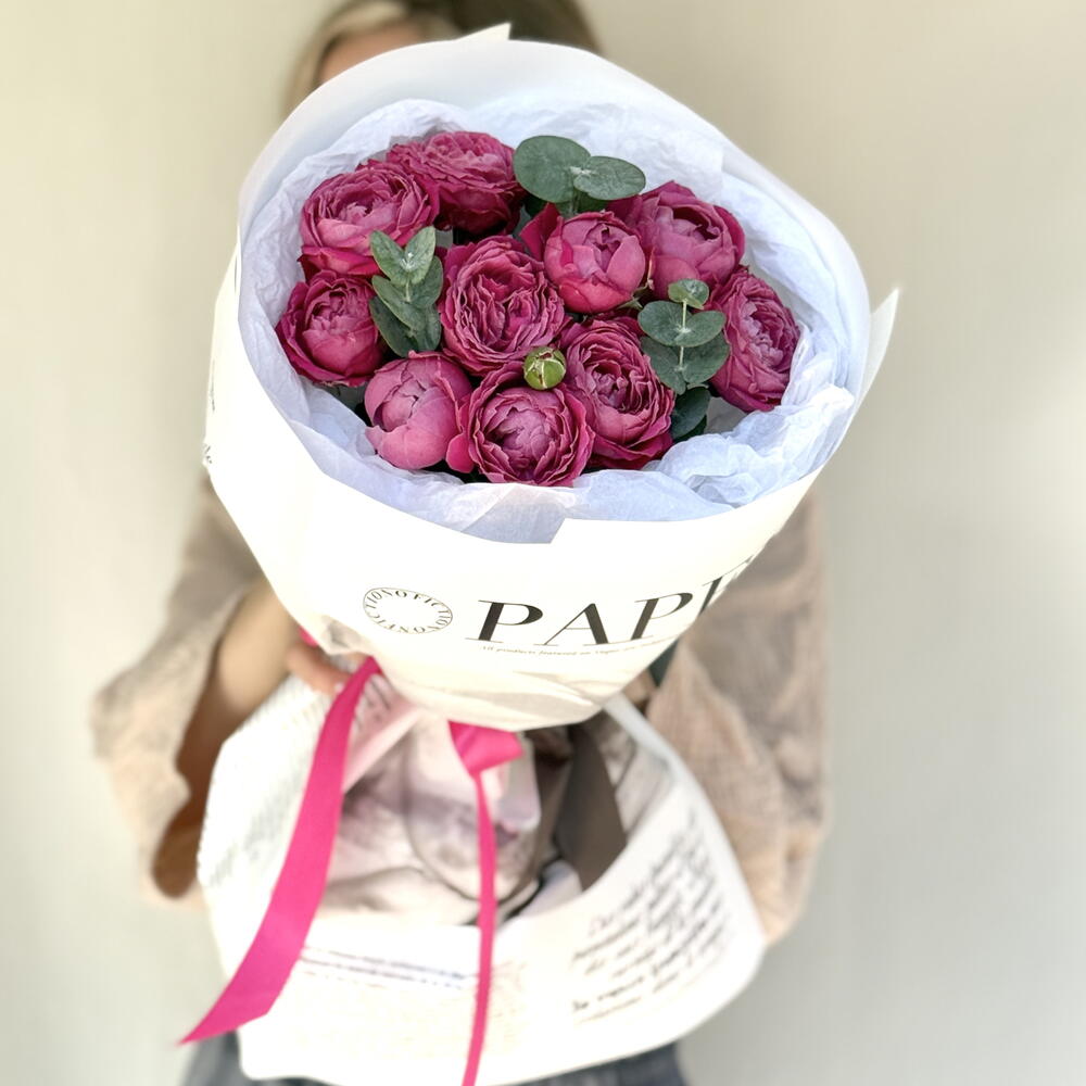 Ярко-розовый малиновый букет из кустовых пион роз 🩷🎀